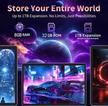 Qetupa 10.1吋 Android 15 平板電腦，4GB RAM+64GB/128GB，八核 1.8GHZ 處理器，HD (1280x800) IPS 觸控螢幕，BT 5.2 & 802.11ac WiFi5，GPS，5MP 前置鏡頭 & 13MP 後置鏡頭，6000mAh 大容量電池 (不含適配器) - 藍色 - 查看 6