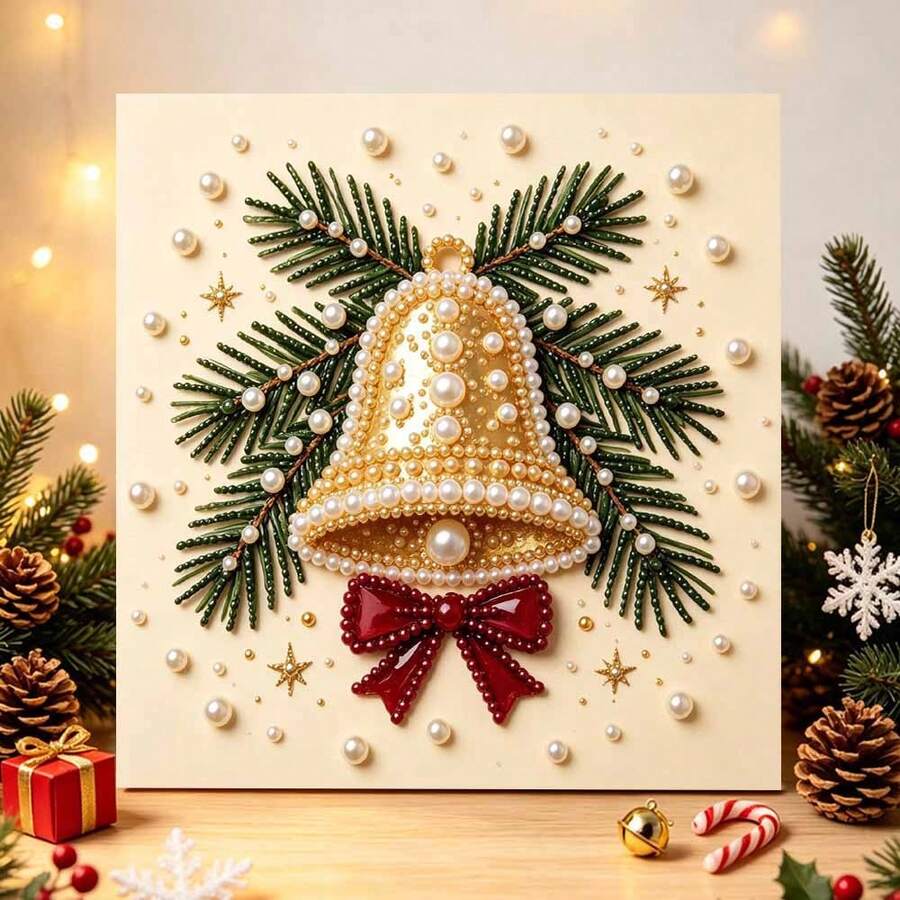 DIY Christmas Bell Pearl And Diamond Painting Set, Including Colorful Round Pearls And Rhinestones, Handmade Pearl And Diamond Art Set For Adults And Beginners, Holiday Gifts - Sets - View 1