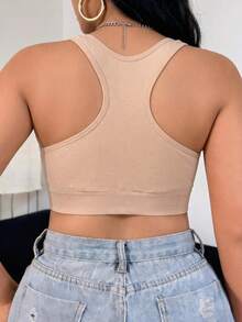 1Pc Plus Size Seamless Wireless Sports Bra Autumn Winter Thermal Racerback Lift Support Bralette Wide Strap Daily Basic Underwear - Apricot - View 3