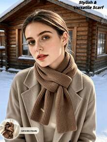 1pc Women's Winter Knitted Scarf, Minimalist Fashion Versatile, Classic Design, Flattering Face Shape, Soft Skin-Friendly Fabric, Daily Wear, Holiday Gift - Multicolor - View 5