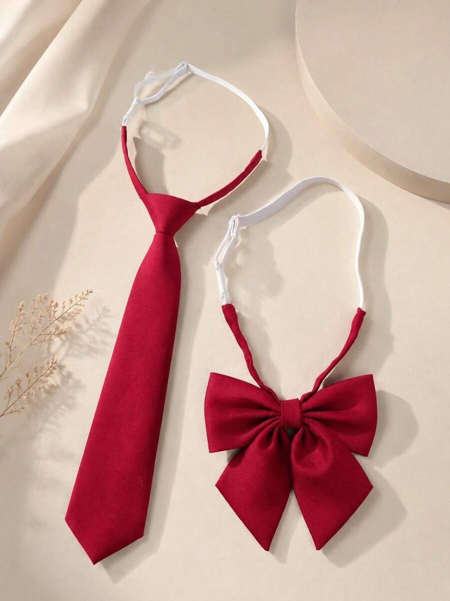 1pc Women's Classic School Uniform Holiday Party Performance Adjustable Necktie - Red - View 1