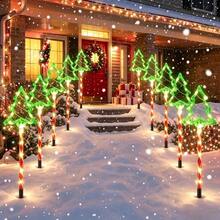 Đèn cắm cây thông Noel năng lượng mặt trời, bộ 5 cái, thiết kế cây thông rỗng trong suốt với cột đèn trang trí xoắn màu đỏ nâu, tinh tế và dễ thương, ánh sáng chạy dọc theo đường viền cây khi thắp sáng, tạo không khí Giáng sinh đậm nét, tự động thu ánh sáng mặt trời và lưu trữ năng lượng ban ngày, cảm biến ánh sáng tích hợp tự động bật ban đêm, không cần đi dây phức tạp - Cây thông Noel năng lượng mặt trời 5 cây - Xem 4