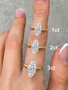 1-2-3 Carat Sparkling Oval Diamond Engagement Ring/Wedding Ring, Women's Promise Ring/Eternity Ring, Exquisite Jewelry Gift - Gold - View 6