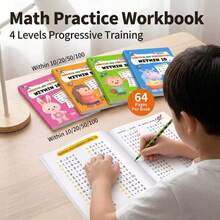 Tachimi 1pc Within 10‑100 Arithmetic Practice Workbooks, Kids Basic Math Drilling Activity Books, Great For After‑School Consolidation, Home Self‑Learning, Holiday Review & Party Favor Gift - Multicolor - View 1