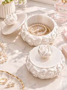 3D Printed Rose Top Jewelry Box, Outer Wall Surrounded By 3D Bow Relief, Soft Pink. With Lid Dust-Proof Design, Properly Store Rings, Necklaces, Earrings, Romantic And Exquisite, High-Value Storage Item For Girls' Vanity. - Multicolor - View 14