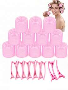 27pcs Self-Adhesive Hair Curlers Set, Heatless Curling Rods With 6/12 Clips, Salon Hair Styling Curling Tools - Multicolor - View 9