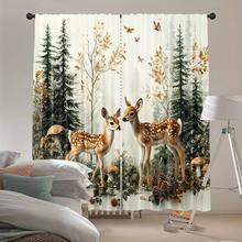 2pcs Charming Forest Deer Curtains - Vintage Art Polyester Panels, Sheer, Machine Washable, Suitable For Bedroom, Living Room, Study, Balcony, Office And Dorm Decor (Rod Not Included), Living Room Curtains - A - View 5