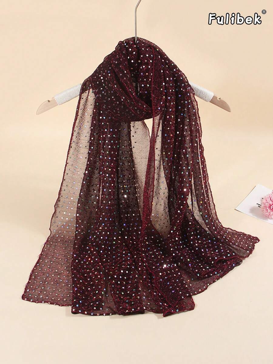 1pc All Season New Women's Solid Color Polyester Shiny Silk Scarf, Soft Shawl Headscarf - Burgundy - View 1