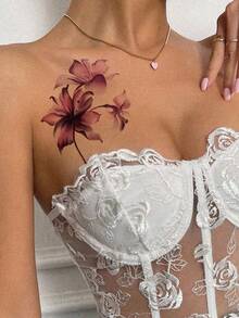 2 Floral Vine Sketch Temp Tattoos, Arm/Back Spine Use, Matte Real Look, Lasts 7-14 Days Daily Wear - Multicolor - View 3