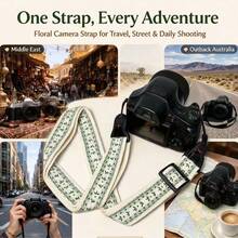 1pc, Hot Style High-Looking Floral Woven Camera Strap, Adjustable Quick Release Camera Neck Strap, Retro Green And White Embroidered Camera Sling, Universal Mirrorless, Instant Camera, Photographer Travel Camera Photo Accessories - View 2