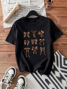 100% Cotton Women's T-Shirt, Coffee Color Short Sleeve Round Neck Top, Spring/Summer - Black - View 3