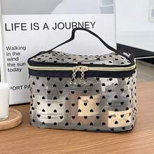 Minimalist Transparent Mesh Heart-Shaped Handheld Storage Bag With Double Zipper Closure For Home And Travel Makeup Organization - Multicolor - View 6