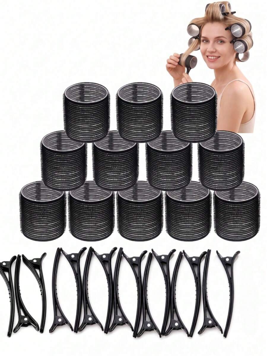 27pcs Self-Adhesive Hair Curlers Set, Heatless Curling Rods With 6/12 Clips, Salon Hair Styling Curling Tools - Multicolor - View 1