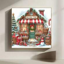 1PC DIY 5D Diamond Painting Kit Christmas Cottage Pattern - Round Full Drill Art Mosaic Craft, Home Wall Decor, Unframed - No Frame - View 3