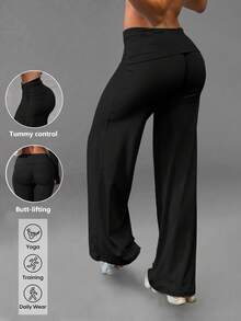 Women's Sports Long Pants, Suitable For Outdoor Activities, Daily Wear And Commuting, Minimalist Style, Lightweight And Moisture-Wicking - Black - View 2