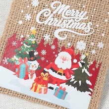 5Pcs Christmas Burlap Cutlery Holders, Santa Gift Print Linen Utensil Pouch For Holiday Table Decor - Multicolor - View 3