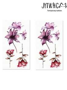 2 Floral Vine Sketch Temp Tattoos, Arm/Back Spine Use, Matte Real Look, Lasts 7-14 Days Daily Wear - Multicolor - View 6