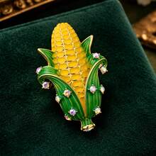 1pc Metal Fruit Corn Brooch Enamel Rhinestone Personalized Pin High-End Clothing Versatile Accessory Small Corsage - Yellow - View 6