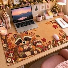 1pc Fall Raccoon Mouse Pad, Patchwork Woodland Animals, Mushrooms And Autumn Leaves Extended Desk Mat For Home Office And Gaming, Sizes S/M/L/XL - View 17