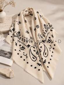 1 st elegant kvadratisk sjal/scarf för dam i polyester med paisleymönster, mode för alla säsonger och dagligt bruk - Beige - Visa 2