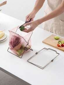 1pc Stainless Steel Foldable Trash Bag Holder & Dishcloth Rack, Kitchen Trash Can Storage Rack - Multicolor - View 1