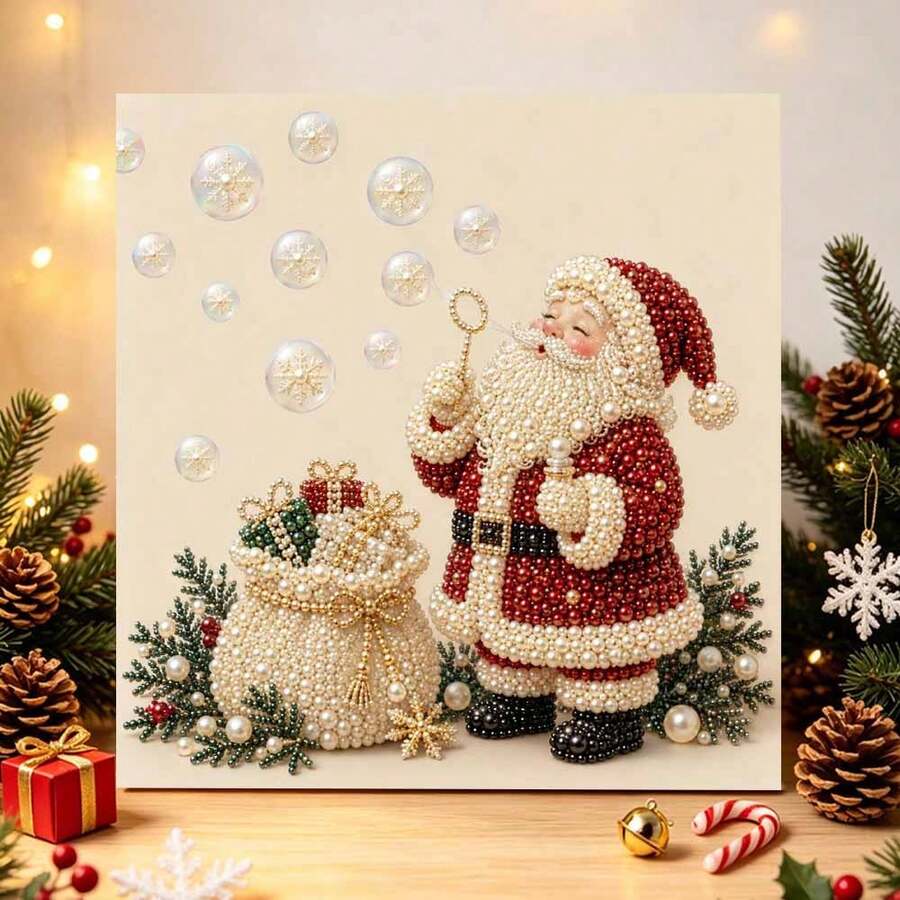 Set Lukisan Mutiara dan Berlian Santa Claus DIY, Termasuk Mutiara Bulat dan Berlian Imitasi Berwarna-warni, Set Seni Mutiara dan Berlian Buatan Tangan untuk Dewasa dan Pemula, Hadiah Liburan - Set - View 1