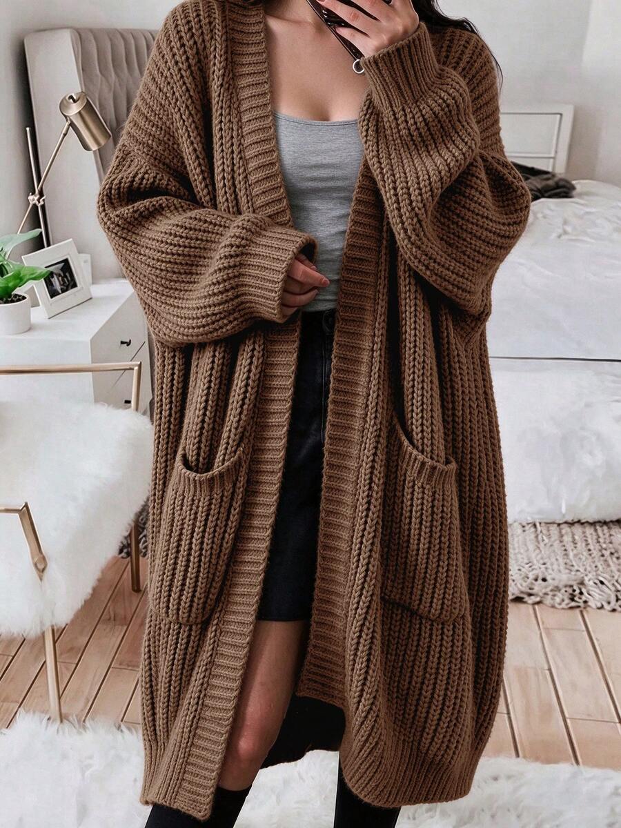 Women's Plus Size Long Sleeve Cardigan Sweater, Knitted Long Cardigan With Pockets, Autumn/Winter