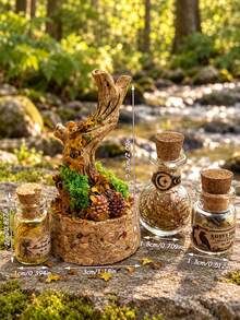 Miniature Forest Terrarium And Magic Bottle Set Model, Forest Theme Handmade Micro Landscape Ornament, Vintage Natural Style Dollhouse Accessory, Fairy Pastoral Style Desktop Decoration - one-size - View 3