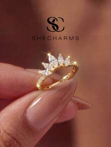 1pc Luxury 5-Diamond Crown Ring, Women's Eternal Promise Wedding Engagement Ring, Exquisite Jewelry Gift, Suitable For Women And Girls - Five Diamond Crown - View 1