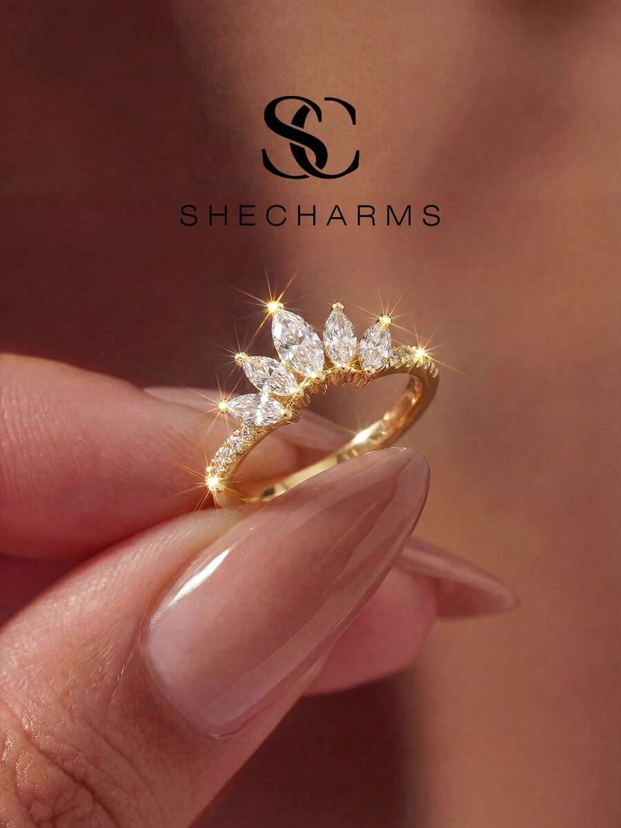 1pc Luxury 5-Diamond Crown Ring, Women's Eternal Promise Wedding Engagement Ring, Exquisite Jewelry Gift, Suitable For Women And Girls - Five Diamond Crown - View 1