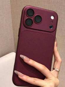 Soft Touch Solid Burgundy Contrast Border Phone Case, Shockproof Protective Shell, Ideal Gift For Friends, Mom, Best Friend, Compatible With Apple 17/16/15/14/13/12/11/Air/17/18 Pro Max - Cherry Purple - View 1