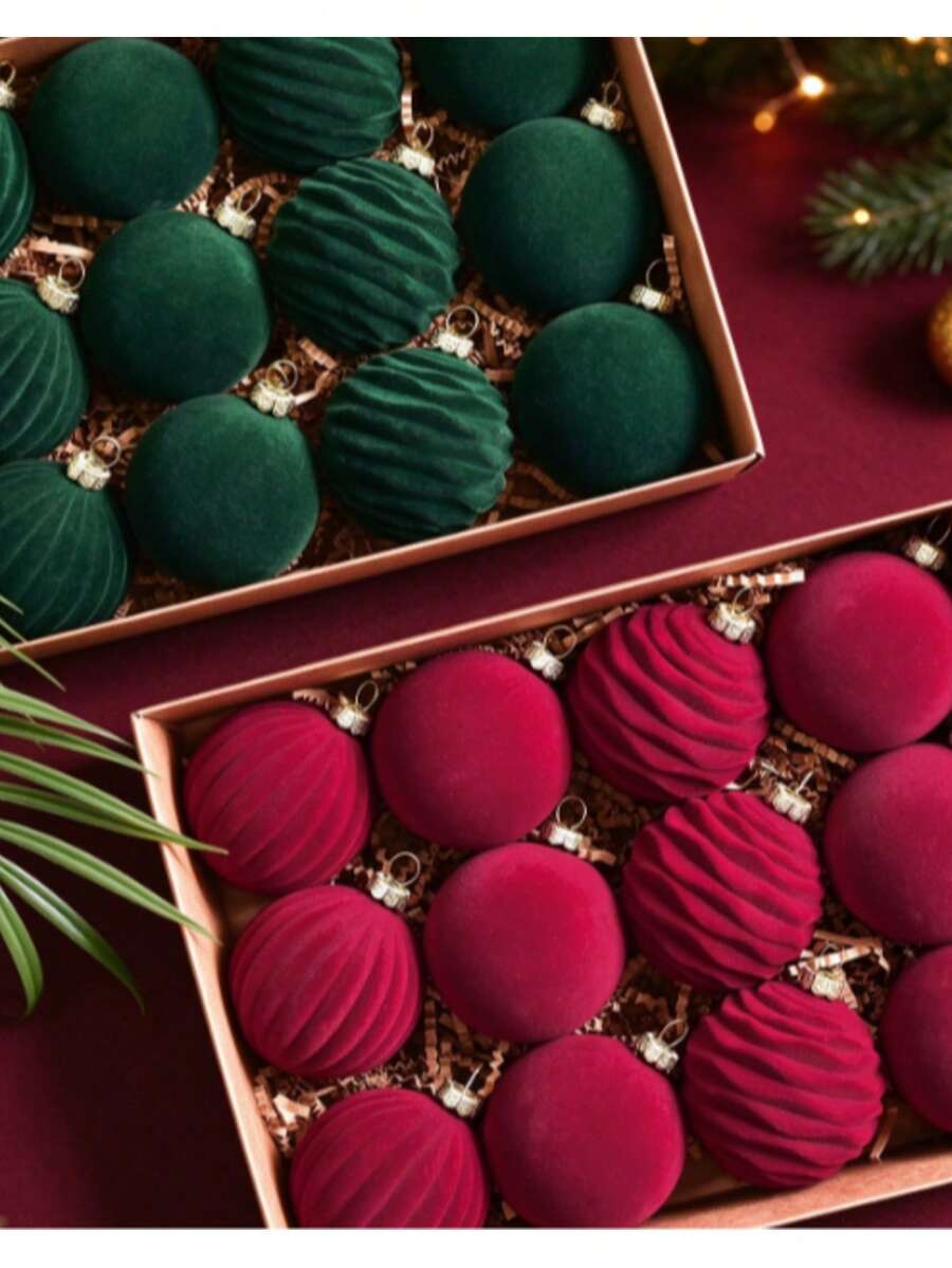 1pc Christmas Flocked Ball Set, Christmas Tree Hanging Ornament, Holiday Home Window Party Decoration