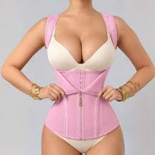 1pc Adjustable Strap Waist Trainer, Breathable Elastic Fabric, Posture Corrector, Everyday Casual Wear - Pink - View 6