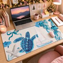 1 miếng lót chuột/thảm bàn phím mở rộng họa tiết collage đại dương ven biển với rùa biển, sứa, thuyền buồm và sao biển, cho văn phòng tại nhà và chơi game, kích thước S/M/L/XL - Xem 10