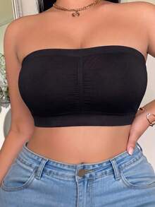 5pcs Plus Size Bandeau Bra Tube Tops Autumn Winter Thermal Seamless Wireless Strapless Bralette Soft Daily Basic Underwear Intimates - Black - View 5