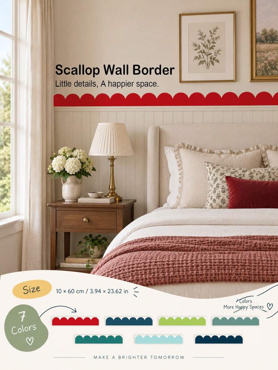 SUPSTICKER 1PC Scallop Wall Border Peel And Stick Wall Decal Self Adhesive Decorative Trim Sticker For Living Room Bedroom Home Decor - 1PC - View 1