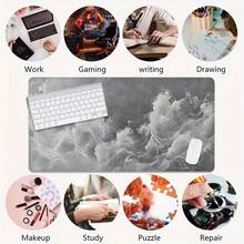 Grey Abstract Ink Art Gaming Mouse Pad Large Desk Mat, Non-Slip Rubber Base With Stitched Edge, XL Extended Computer Keyboard Desk Pad 35.4x15.7 Inch, Table Mat For Home Office & Gamers, Ideal Gift For Men Women - View 9