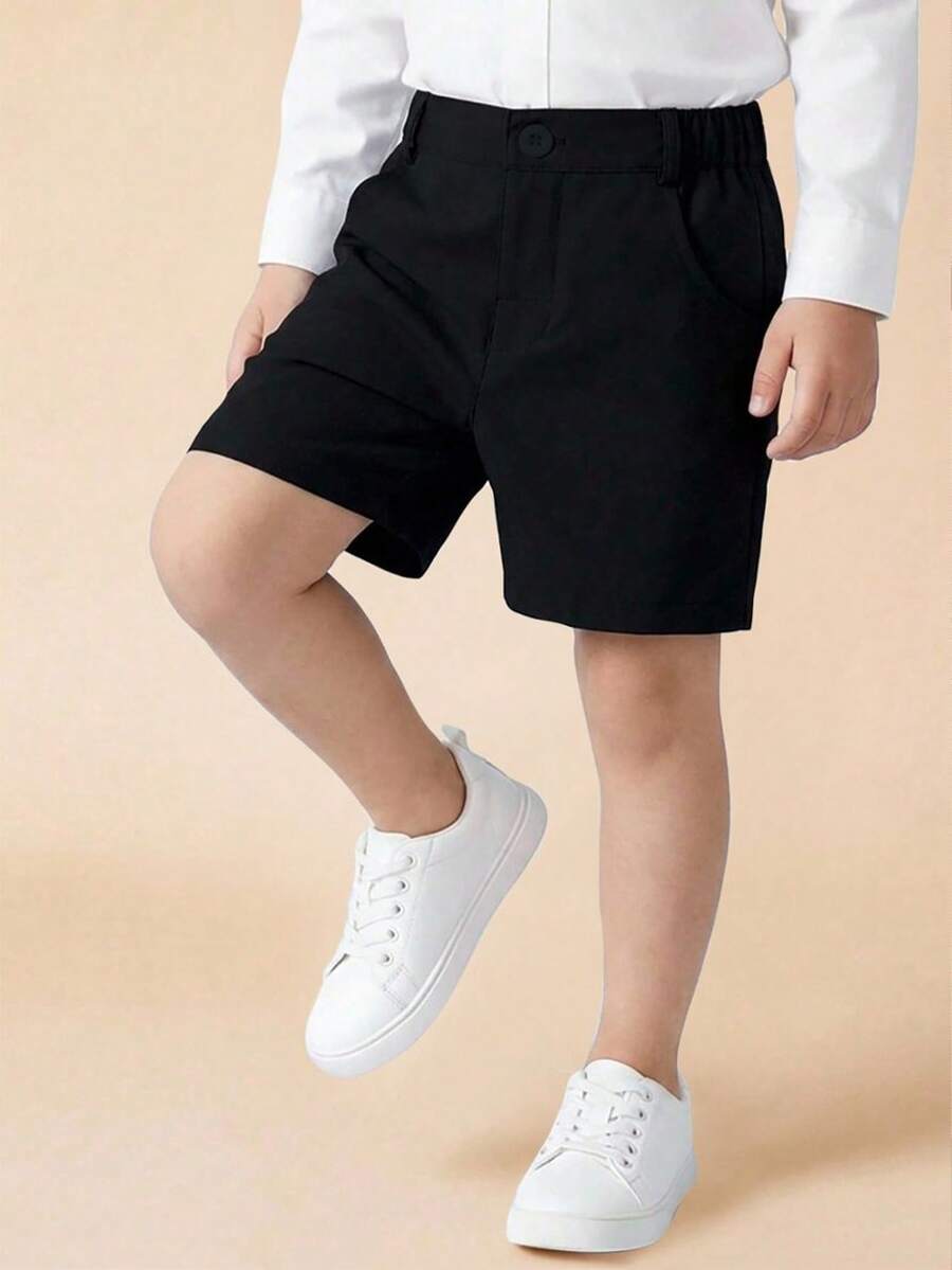 Boys' Solid Color Casual Shorts, Versatile For Daily Wear, Holidays, Travel, School, Summer - Black - View 1