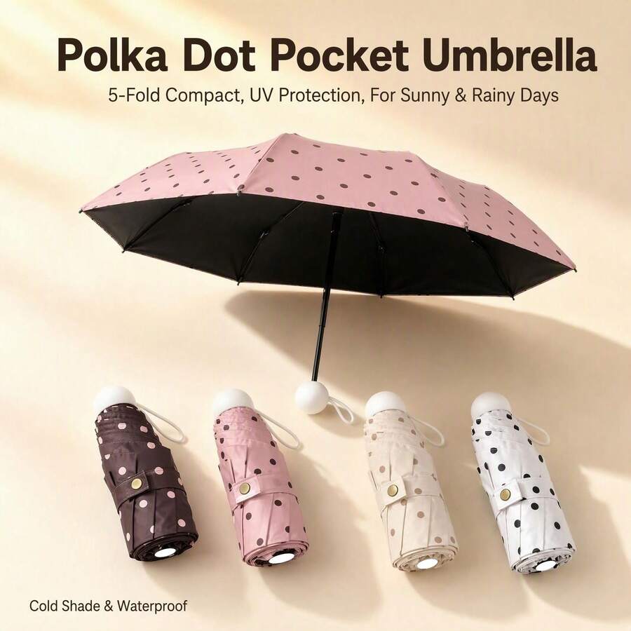Fashion Capsule Polka Dot Compact Portable Black Vinyl UV Protection Sun And Rain Umbrella For Women - Polka Dot Capsules - View 1