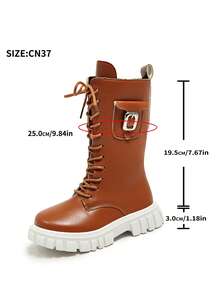 Korean Style Girls' Boots, Children's Long Boots, New Autumn Fashion Versatile Zipper Outdoor - Brown - View 6