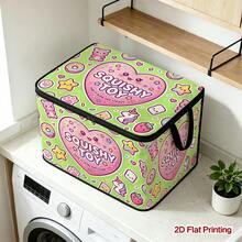 1PC 2D FLAT Squishy Toy Green Heart Bear Pattern Under-Bed Storage With Zipper Flap Foldable Storage Box - Suitable For Book Organization, Under-Bed Storage, Car Trunk Storage, Cosmetics, Hair Tools, Toy Storage, Student Back To School Storage, Office, Home Organization, Clothing, Blankets, Large Capacity Storage For Daily Items. - A - View 5