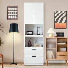 200cm High Kitchen Cabinets, Storage Cupboards, Doors, Drawers, Microwave Shelves, Tall Cabinets With Tip-Over Protection, Sideboards, Freestanding Multifunctional Cabinets For Dining Room, Living Room, White - White - View 1