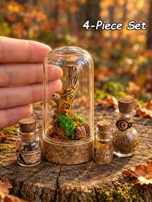 Miniature Forest Terrarium And Magic Bottle Set Model, Forest Theme Handmade Micro Landscape Ornament, Vintage Natural Style Dollhouse Accessory, Fairy Pastoral Style Desktop Decoration - one-size - View 6