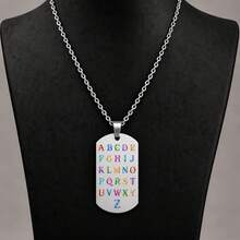 eTel LiKe 1pc Colorful Letter Dog Tag Pendant Necklace, A-Z Letter Stainless Steel Chain Necklace, Unisex Daily Wear Gift Jewelry - Silver - View 2