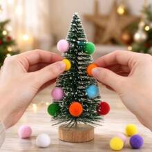 1 Set Mini Snow Point Christmas Tree DIY Kit Decorative Ornament, Colorful Plush Ball Handmade Assembly Desktop Decor, Christmas Home Window Display Decoration (1pc Tree + 20pcs Plush Balls) - A - View 2