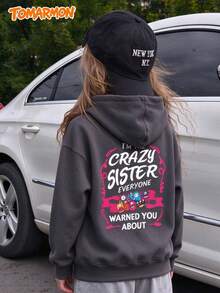TOMARMON Girls' Back Cheerleader Cartoon Slogan Print Sweatshirt, Loose Long Sleeve Casual Sweatshirt #Sports Girl # - Dark Grey - View 2
