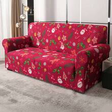 1pc Christmas Party Decorative Couch Covers (With Santa Claus, Snowflakes And Gingerbread Patterns) Polyester Fiber Sofa Cover, Christmas Home Decor - Red - View 7