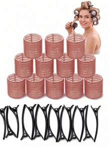27pcs Self-Adhesive Hair Curlers Set, Heatless Curling Rods With 6/12 Clips, Salon Hair Styling Curling Tools - Multicolor - View 12