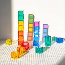 Colorful Acrylic Gem Cube Building Blocks, Translucent Rainbow Stacking Puzzle Sensory Train Toy, Christmas Stocking Stuffers - Multicolor - View 2