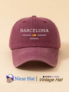 1pc Saudi Arabia Pattern Printed Vintage Washed Men's Baseball Cap With 'BARCELONA ESPANA' Flag, Lightweight Comfortable Adjustable Multi-Functional Baseball Cap, Unisex Trucker Hat Suitable For Daily Wear, Outfit, Holiday Party And Other Occasions - A - View 11